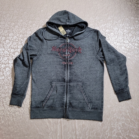Hard Rock Cafe Other - NWT Hard Rock Cafe Black & Gray Zip Up Hoodie w/ Red Lettering Prague XXL